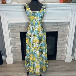 Indigo Lace Yellow and Blue Leaf Print Maxi Dress Size Small